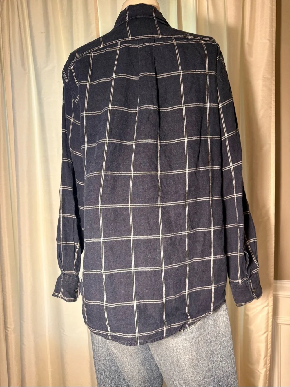 Ralph Lauren 100 Linen Navy Windowpane Button-Up Shirt - Picture 5 of 9
